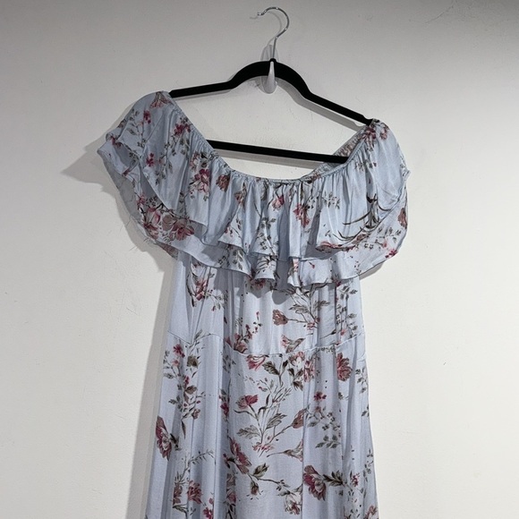 ZARA Floral Off the Shoulder Maxi Dress sz medium soft silky 100% viscose - Picture 3 of 5